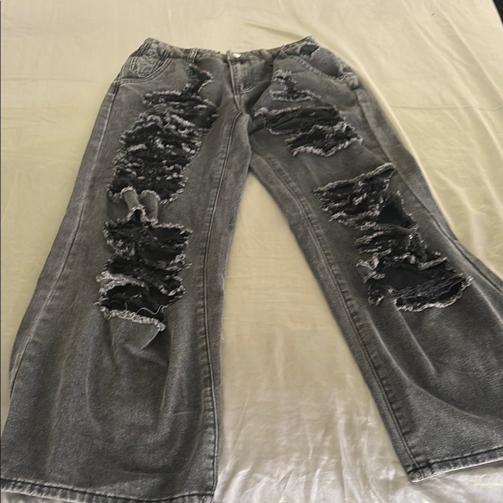 Distressed Gray Wide Leg Jeans